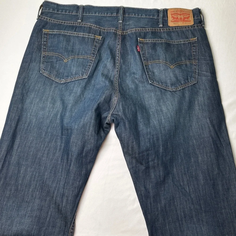 Levis Mens 527 Slim Bootcut Jeans Size 42x30 Dark Wash Blue Cotton Denim Classic